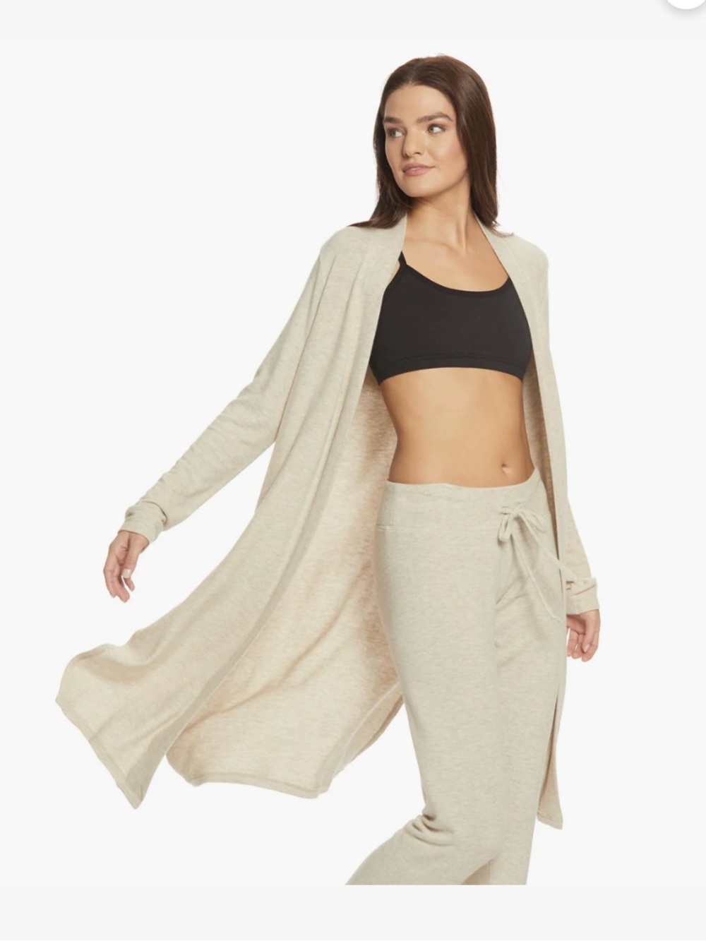 Beyond Yoga High Slits Long Duster Cardigan Oatmeal Heather Modal Soft Lounge